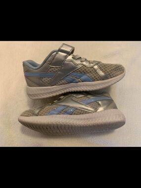 Reebok Silver and Light Blue Kids' Hook-and-Loop Sneakers